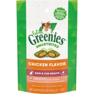 imageGreenies Feline Smartbites Skin ampamp Fur Crunchy and Soft Natural Cat Treats Chicken Flavor 46 oz PouchChicken