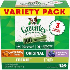 imageGreenies Aging Care Regular Natural Dental CareDog Treats 27 oz Pack 27 TreatsOriginal  Blueberry   Sweet Potato Variety Pack