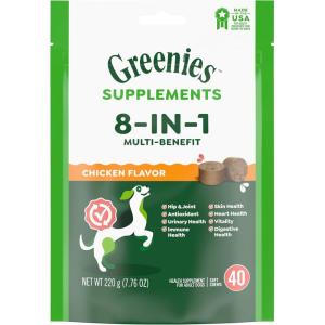 imageGreenies Dog Supplements 8in1 MultiBenefit Chicken Flavor 776 oz Pouch 40 Countbrown