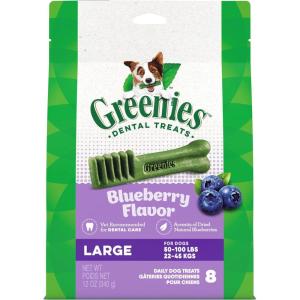 imageGreenies Large Natural Dental Care Dog Treats Blueberry Flavor 12 oz Pouch 8 TreatsBlueberry