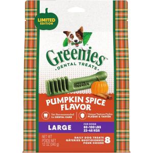 imageGreenies Large Natural Dental Care Dog Treats Blueberry Flavor 12 oz Pouch 8 TreatsPumpkin Spice