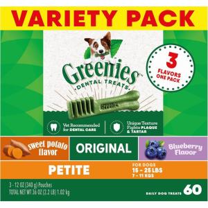 imageGreenies Petite Natural Dental Care Dog Treats Blueberry Flavor 12 oz Pouch 20 TreatsOriginal  Blueberry   Sweet Potato VP