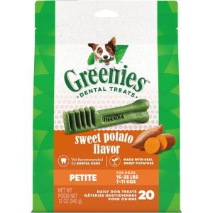 imageGreenies Petite Natural Dental Care Dog Treats Blueberry Flavor 12 oz Pouch 20 TreatsSweet Potato
