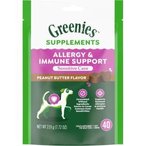 imageGreenies Sensitive Care Allergy ampamp Immune Support Dog Supplement ChickenFree Formula Peanut Butter Flavor 40 Count Pouch Pack of 1