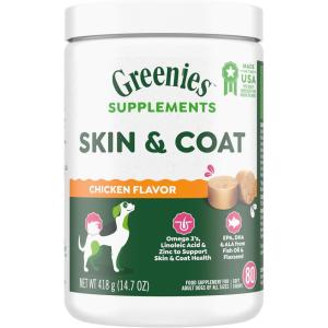 imageGreenies Supplements Dog Skin and Coat Supplements with Fish Oil ampamp Omega 3 Fatty Acids Chicken Flavor 147 oz 80Count Soft Chews80 Count Pack of 1