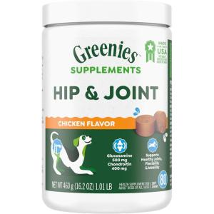 imageGreenies Supplements Hip and Joint Supplements for Dogs Chicken Flavor 608 oz 30 Count Soft Chews Dog Joint Supplements80 Count Pack of 1