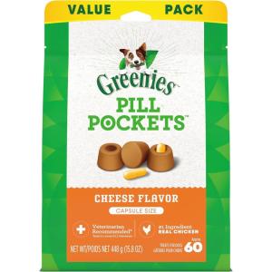 imageGreenies Pill Pockets Large Size Soft Dog Treats for Capsules Cheese Flavor Made with Natural Ingredients Plus Minerals ampamp Trace Nutrients 158 oz 60 Count Pack of 1