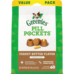 imageGreenies Pill Pockets Large Size Soft Dog Treats for Capsules with Real Peanut Butter Made with Natural Ingredients Plus Minerals ampamp Trace Nutrients 158 oz 60 Count Pack of 1