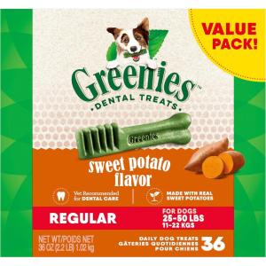 imageGreenies Regular Natural Dental Care Dog Treats Blueberry Flavor 12 oz Pouch 12 TreatsSweet Potato