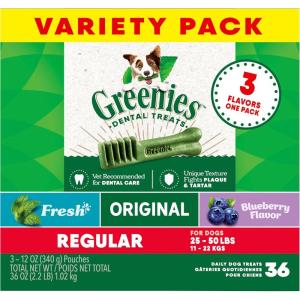 imageGreenies Regular Natural Dental Care Dog Treats Blueberry Flavor 12 oz Pouch 12 TreatsVariety Pack