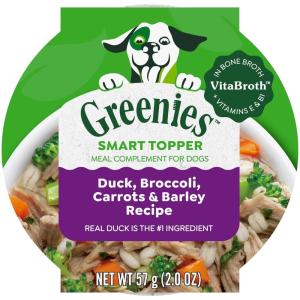 imageGreenies Smart Topper High Protein Wet Mixin for Dogs Beef Peas ampamp Carrots Recipe in Vitabroth Broth  Bone Broth  Vitamins E ampamp B1 10 CountDuck