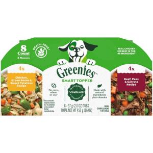 imageGreenies Smart Topper High Protein Wet Mixin for Dogs Beef Peas ampamp Carrots Recipe in Vitabroth Broth  Bone Broth  Vitamins E ampamp B1 10 CountVariety Pack Beef  Chicken