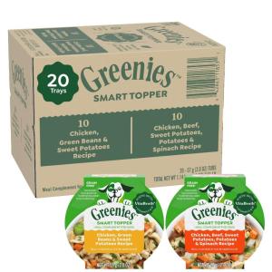 imageGreenies Smart Topper High Protein Wet Mixin for Dogs Beef Peas ampamp Carrots Recipe in Vitabroth Broth  Bone Broth  Vitamins E ampamp B1 10 CountVariety Pack Chicken  Chicken  Beef