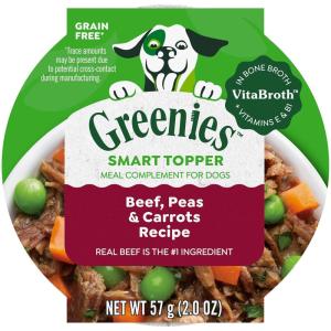 imageGreenies Smart Topper High Protein Wet Mixin for Dogs Chicken Peas Apples and Brown Rice Recipe ampamp Duck Broccoli Carrots and Barley Recipe Variety Pack with Whole Grains 8 Trays of 2ozBeef