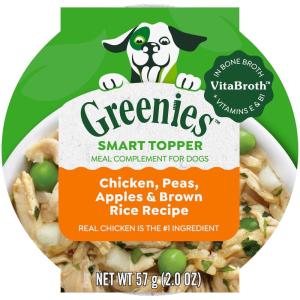 imageGreenies Smart Topper High Protein Wet Mixin for Dogs Chicken Peas Apples and Brown Rice Recipe ampamp Duck Broccoli Carrots and Barley Recipe Variety Pack with Whole Grains 8 Trays of 2ozChicken  Peas   Apple