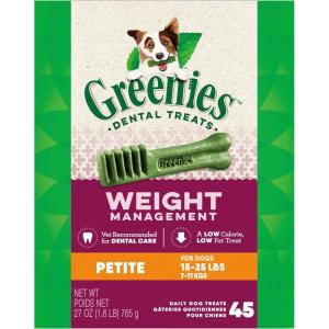 imageGreenies Weight Management Petite Natural Dog Dental Care Chews Weight Control Dog Treats 27 oz Pack 45 Treats45 Count Pack of 1