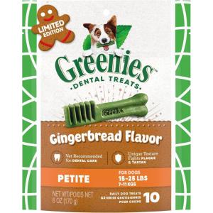 imageGreenies Gingerbread Flavor Petite Size VeterinarianRecommended for Dental Care Dog Treat Chews Great Holiday Dog Stocking Stuffers Limited Edition 6 oz Pouch 10 TreatsPetite