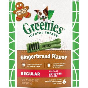 imageGreenies Gingerbread Flavor Regular Size VeterinarianRecommended for Dental Care Dog Treat Chews Great Holiday Dog Stocking Stuffers Limited Edition 6 oz Pouch 6 Treats