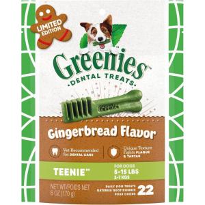 imageGreenies Gingerbread Flavor Teenie Size VeterinarianRecommended for Dental Care Dog Treat Chews Great Holiday Dog Stocking Stuffers Limited Edition 6 oz Pouch 22 Treats