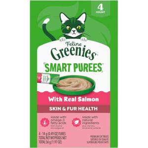 imageGreenies Feline Smart Purees Skin ampamp Fur Health Lickable Cat Treats with Real Salmon 049 oz Tubes 4 Count Pack of 11