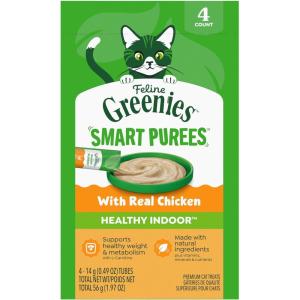 image:imageGreenies Feline Smart Purees Healthy Indoor and Skin amp Fur Health Lickable Cat Treats with Real Chicken with Real Salmon 049 oz Tubes 40 CountChicken