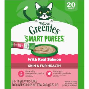image:imageGreenies Feline Smart Purees Skin amp Fur Health Lickable Cat Treats with Real Salmon 049 oz Tubes 20 Count